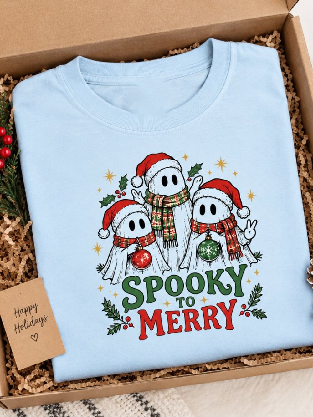 👻 Christmas Ghost Tee | Spooky Holiday Graphic T-Shirt | Goth Christmas Shirt